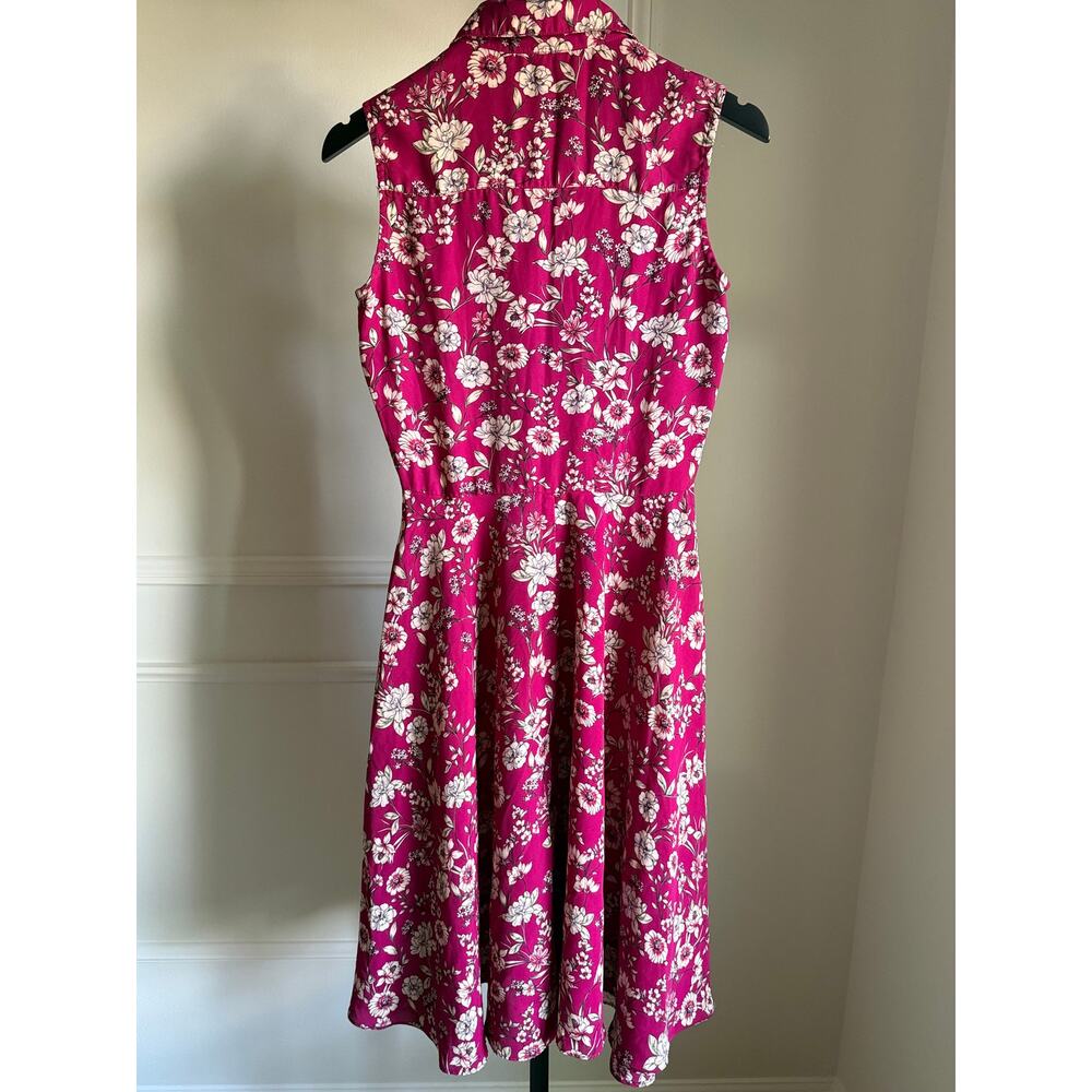 Nanette Lepore Magenta Floral Dress Sleeveless Pleated Button Front Midi Size 2 - Picture 5 of 8